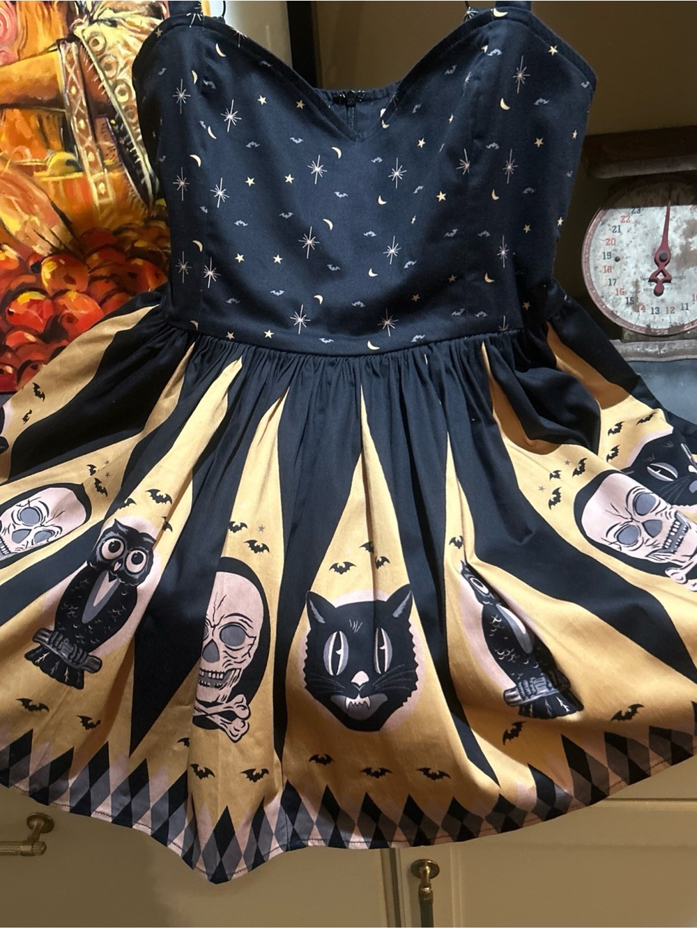 Oblong Box Shop Retro Halloween Vintage Style Mini Dress Large Black Cat Owls EX